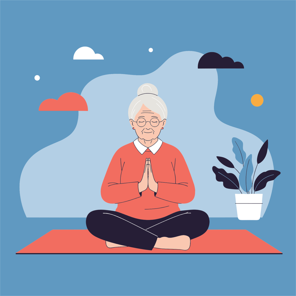 La position du lotus pour méditer accessible aux seniors.